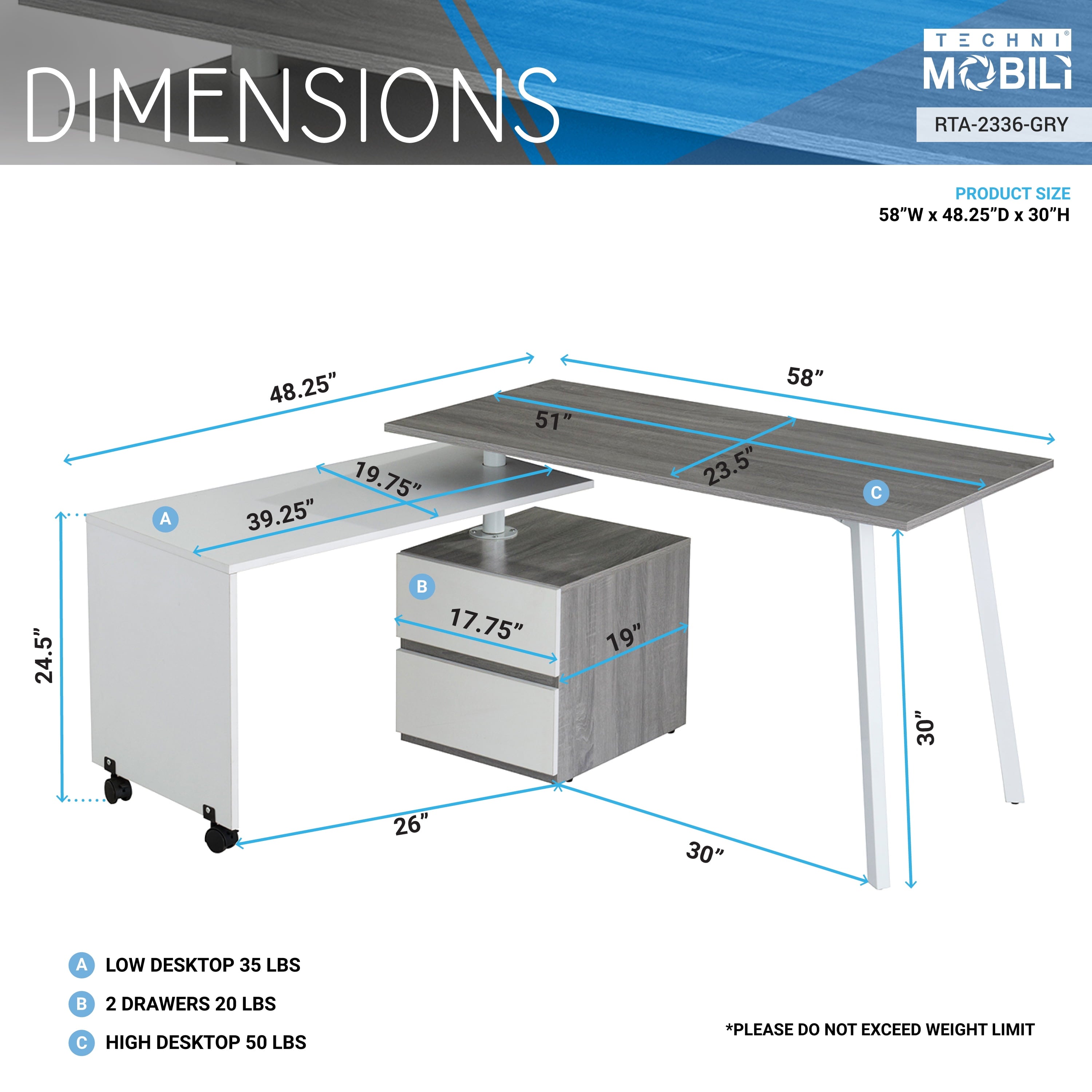 Teen Office Desk with Drawers